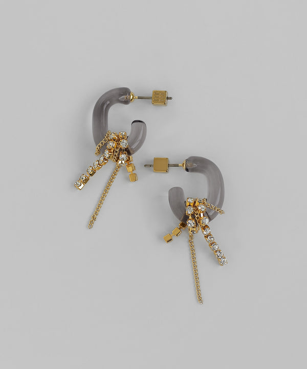 ビジュー×チェーンガラスフープピアス[Ownideal]