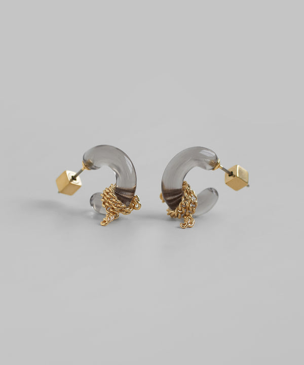 チェーンガラスフープピアス[Ownideal]