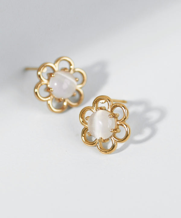 【ステンレス】ストーン×メタルフラワーピアス