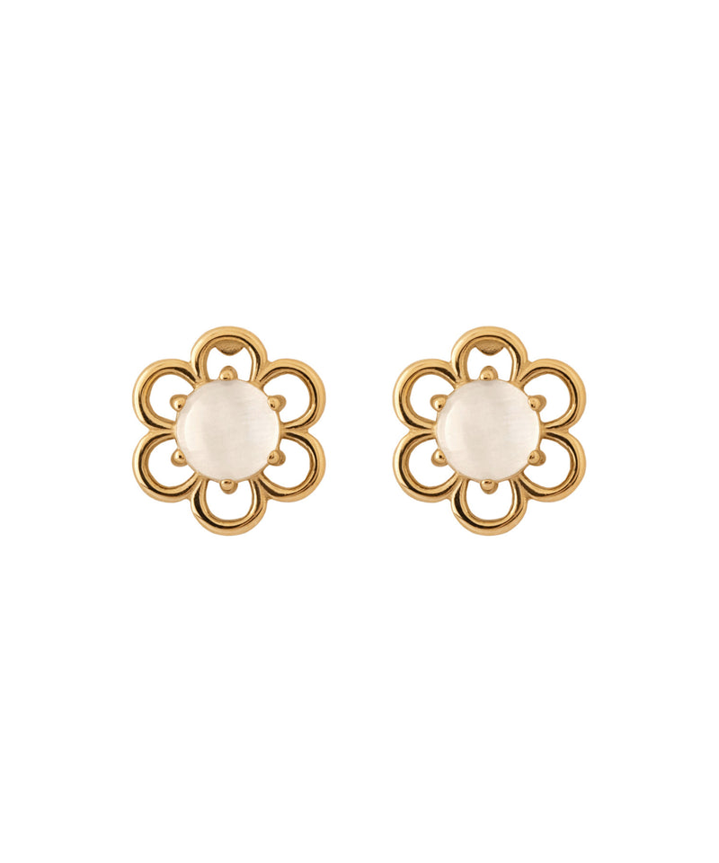 【ステンレス】ストーン×メタルフラワーピアス