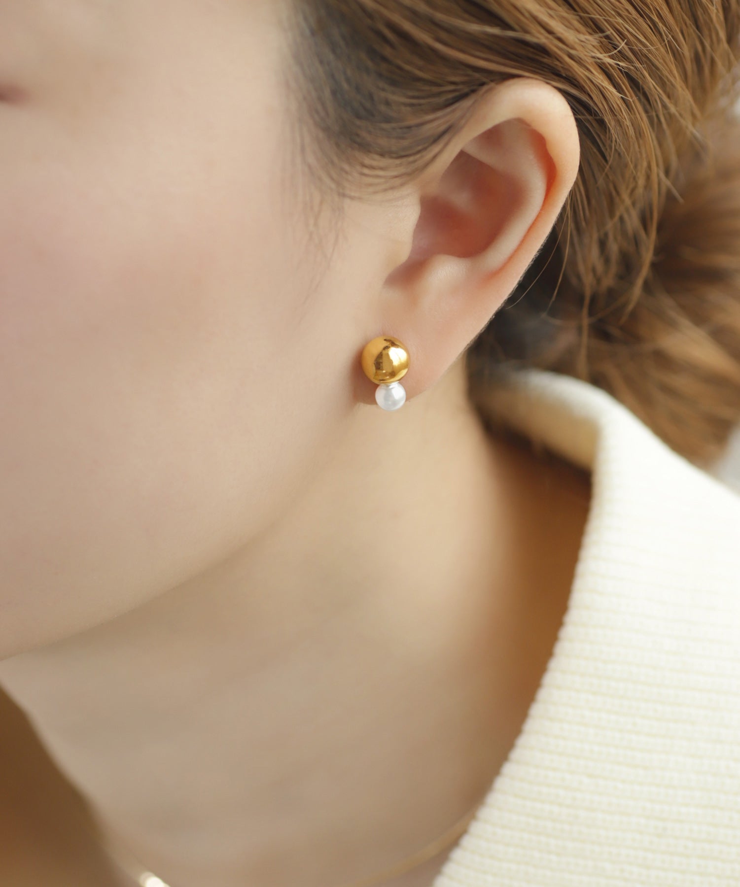 ANEMONE】【ステンレス】スフィア×パールピアス｜アネモネ・シエナロゼ