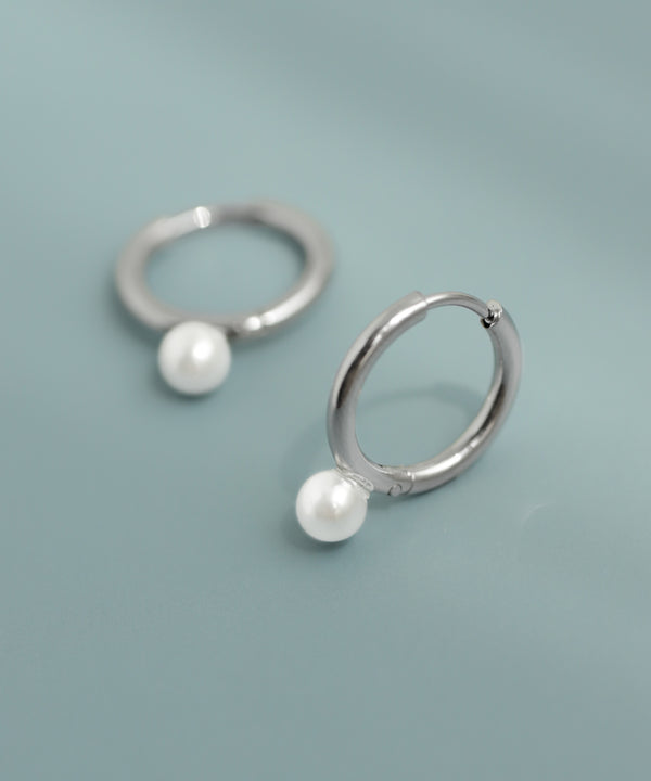 【ステンレス】パールフープピアス