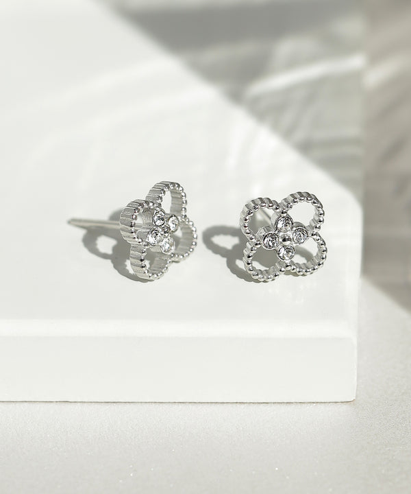 【ステンレス】ビジュー×フラワーピアス