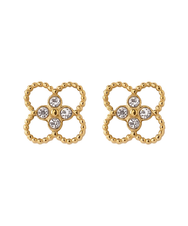 【ステンレス】ビジュー×フラワーピアス