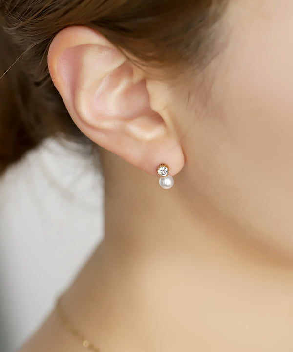【ステンレス】ビジュー×パールピアス