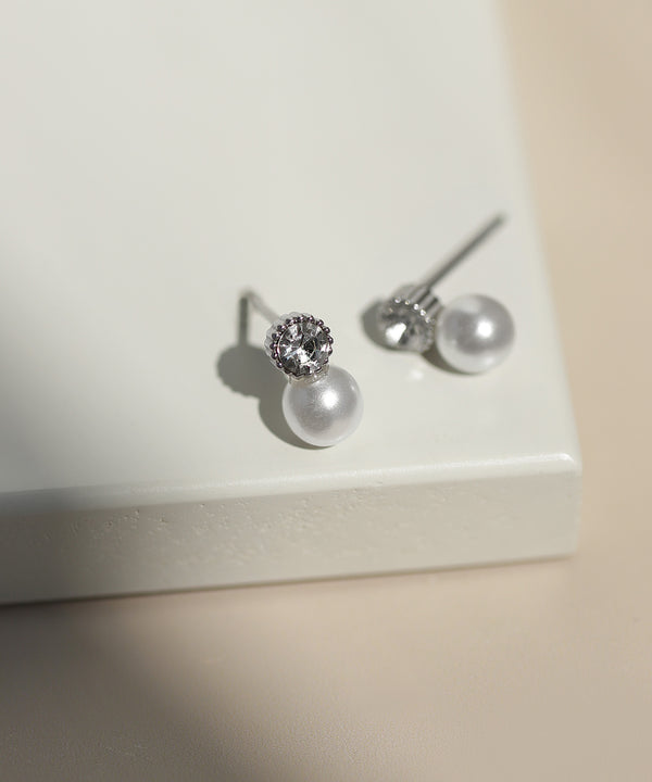 【ステンレス】ビジュー×パールピアス