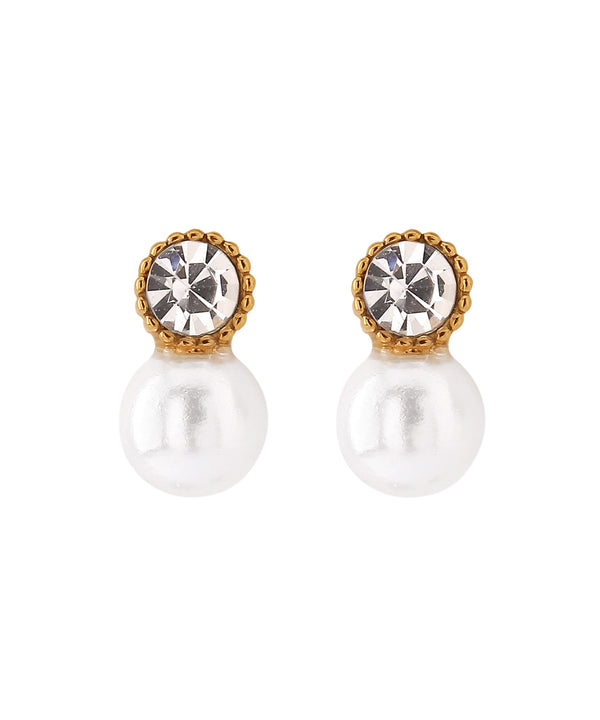 【ステンレス】ビジュー×パールピアス