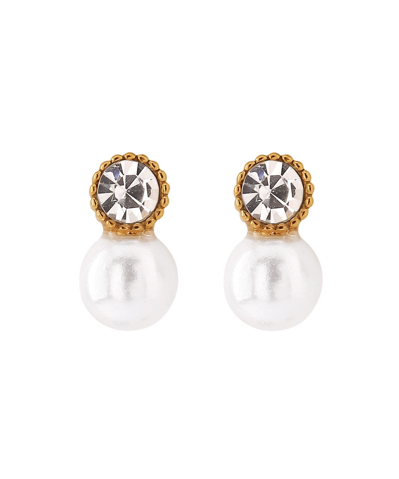 【ステンレス】ビジュー×パールピアス