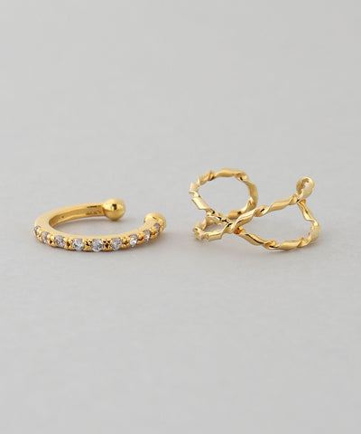 Beaded x Cross Line Ear Cuff [Set of 2]