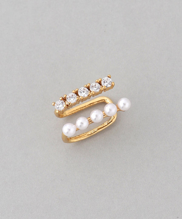 Pearl and bijou double ear cuff