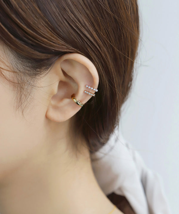 Pearl and bijou double ear cuff