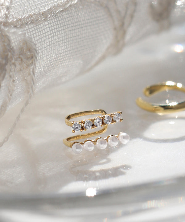 Pearl and bijou double ear cuff