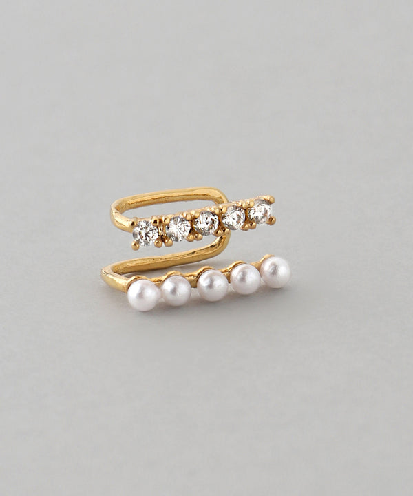 Pearl and bijou double ear cuff