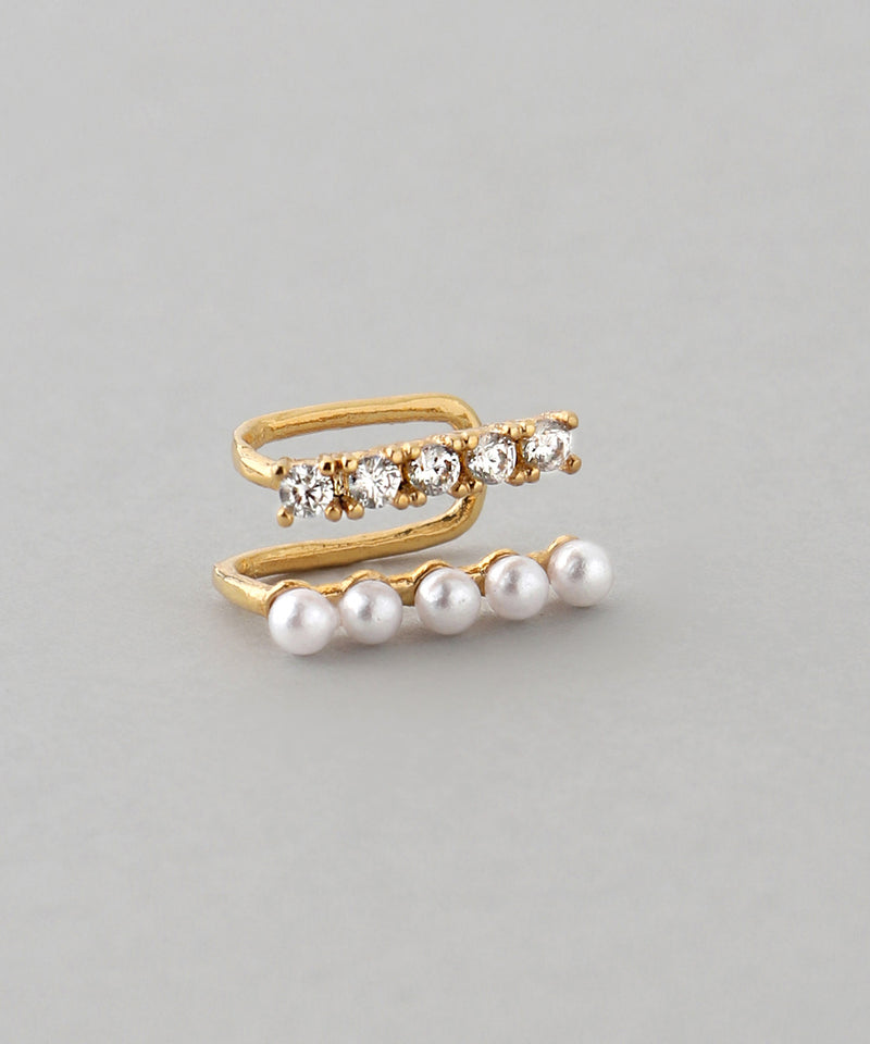 パール×ビジュー2連イヤーカフ