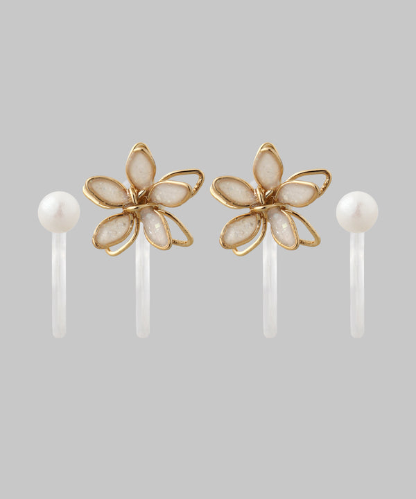 Petite Flower x Petite Pearl Earrings [Set of 2 Pairs]