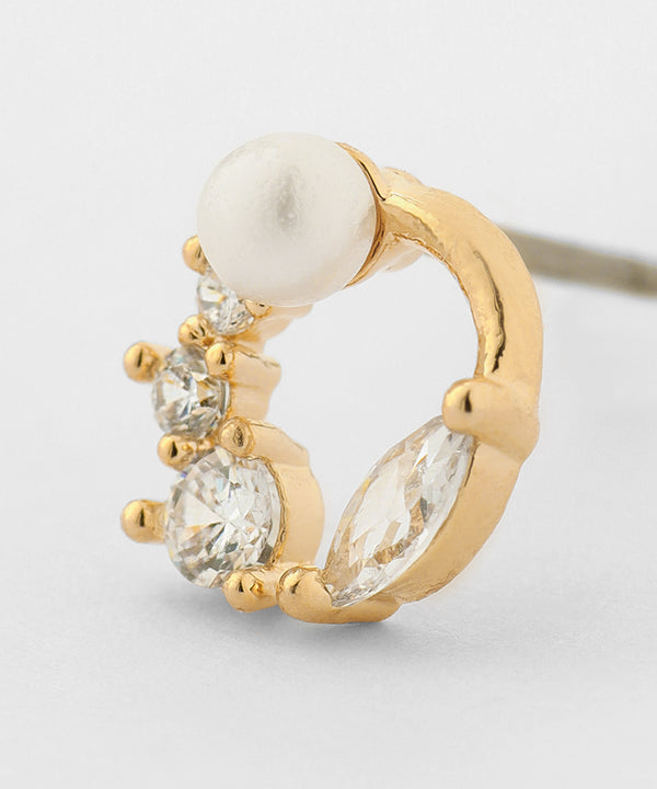 パール×ビジューラインピアス[B]