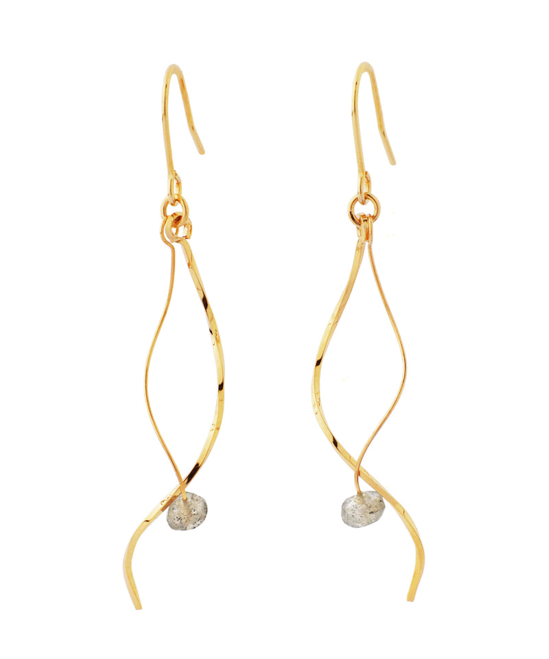 Natural stone x twisted line hook earrings