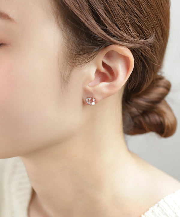 パール×ビジューハートピアス
