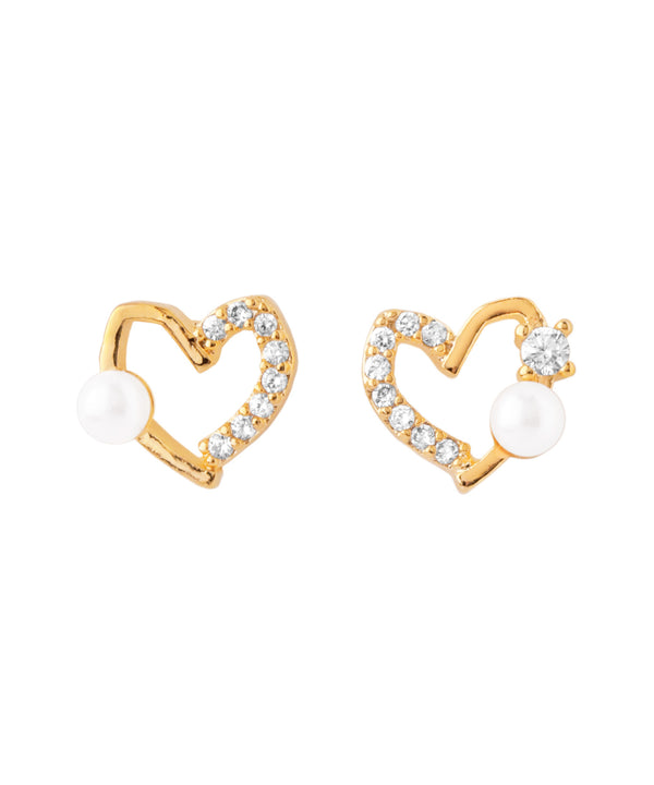 パール×ビジューハートピアス