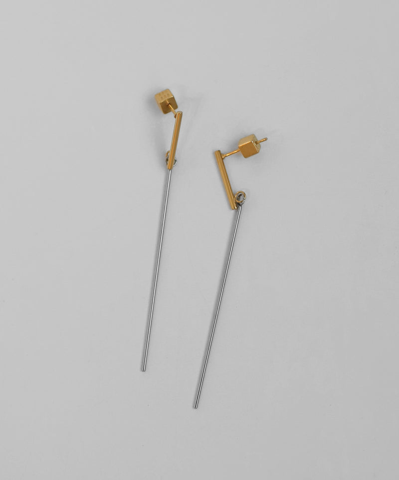 コンビカラーロングバーピアス[ステンレス][Ownideal]