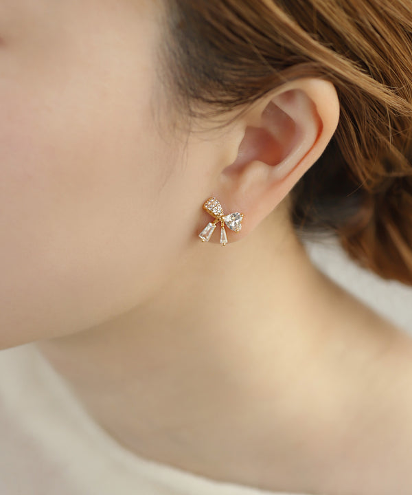 ビジューリボンピアス