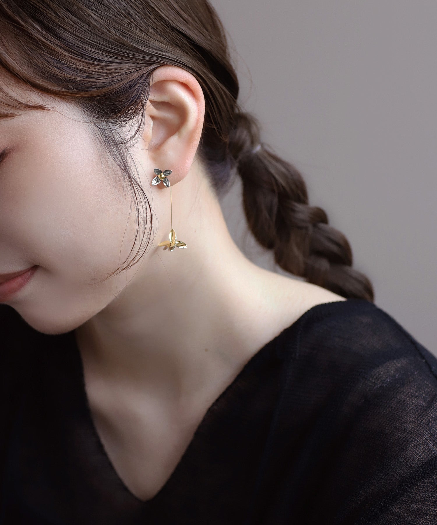 mimi33】フラワーアシメバックキャッチピアス[Sheerchic]｜アネモネ