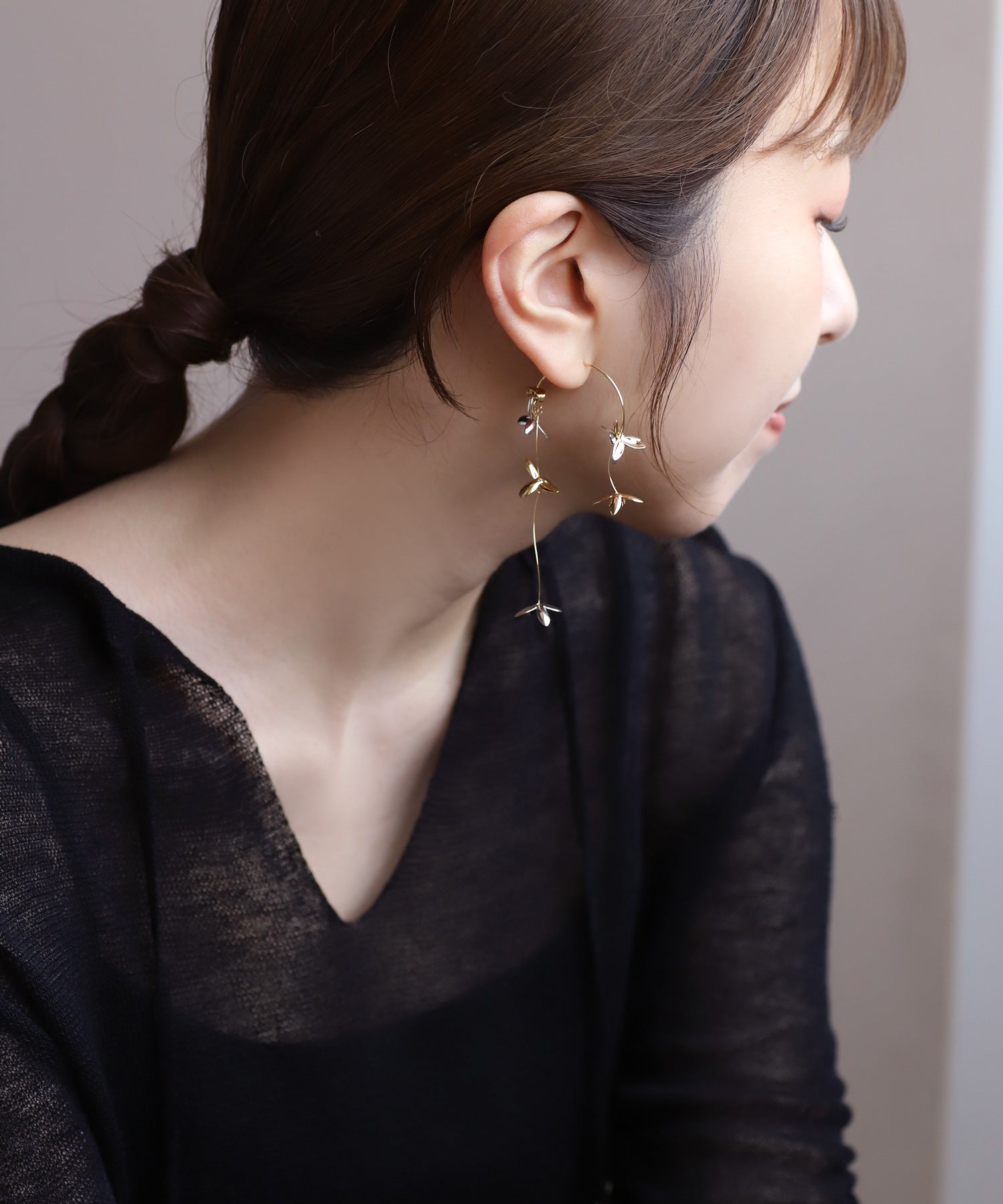 mimi33】フラワーアシメバックキャッチピアス[Sheerchic]｜アネモネ
