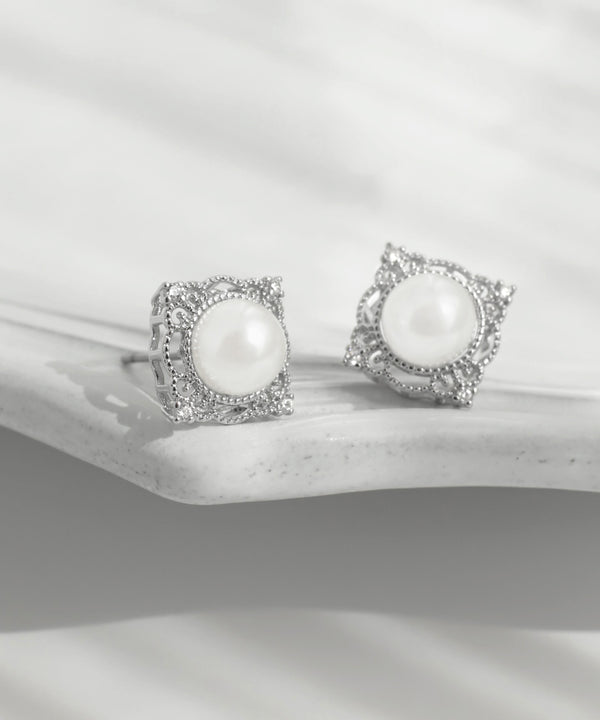 パール×レースデザインピアス