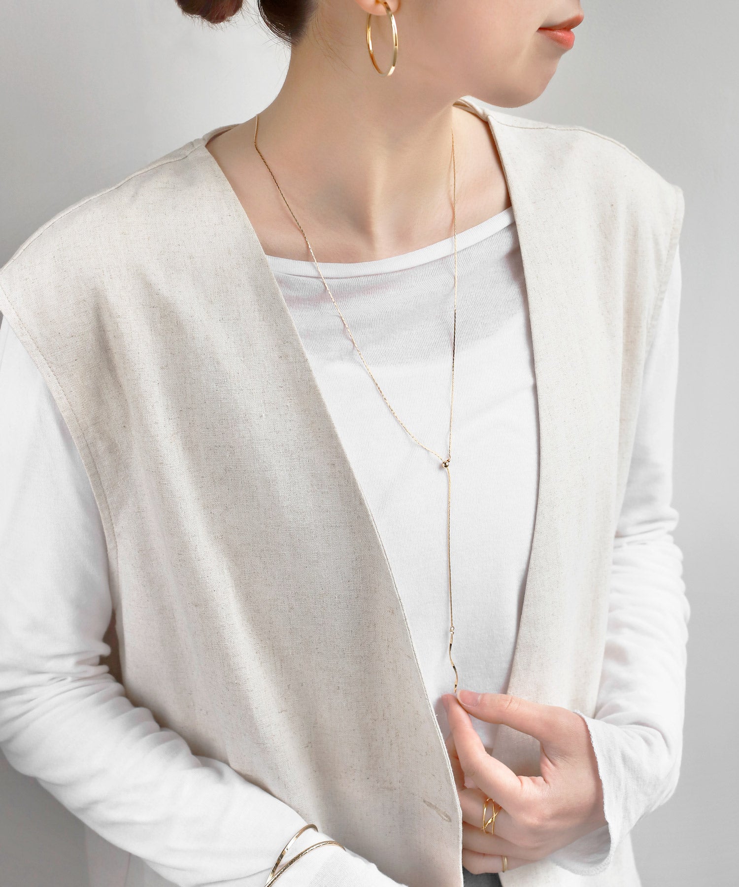 ANEMONE】ツイストメタルバーY字ネックレス｜アネモネ