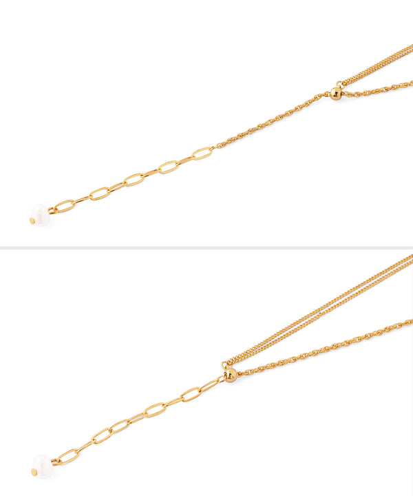 パール×ミックスチェーンY字ネックレス