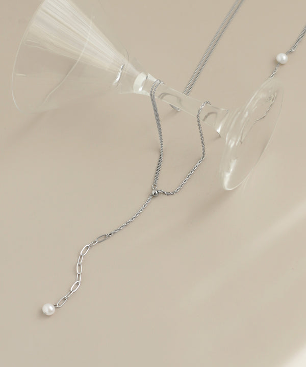 パール×ミックスチェーンY字ネックレス