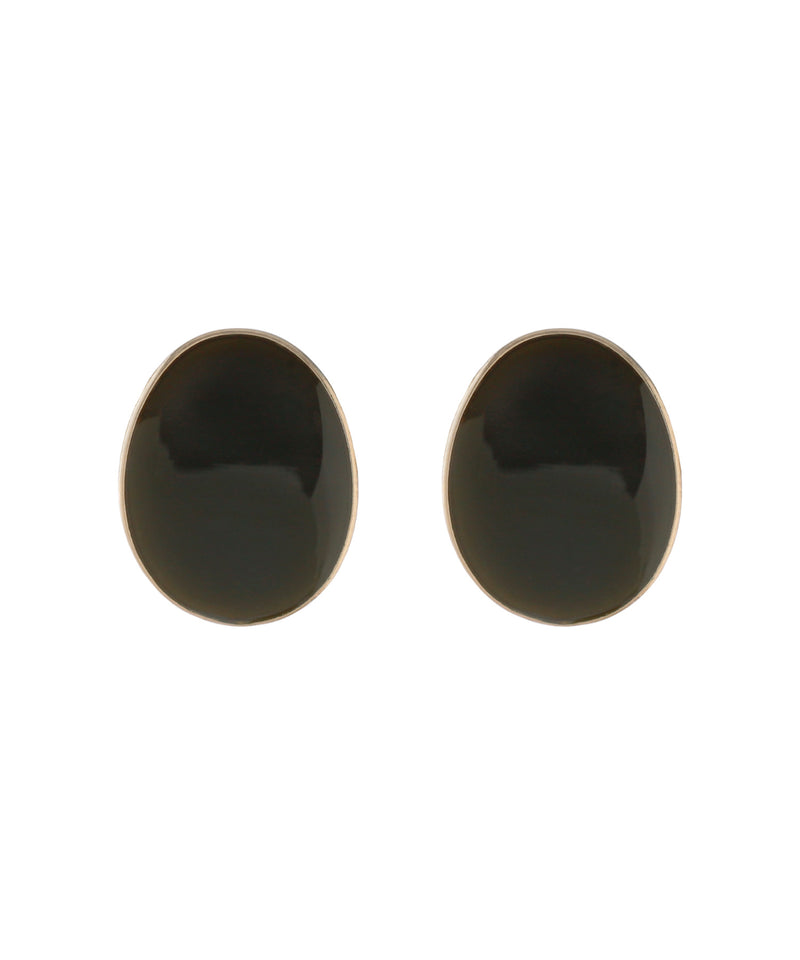 つやつやプレートのシックカラーイヤリング[オーバル]