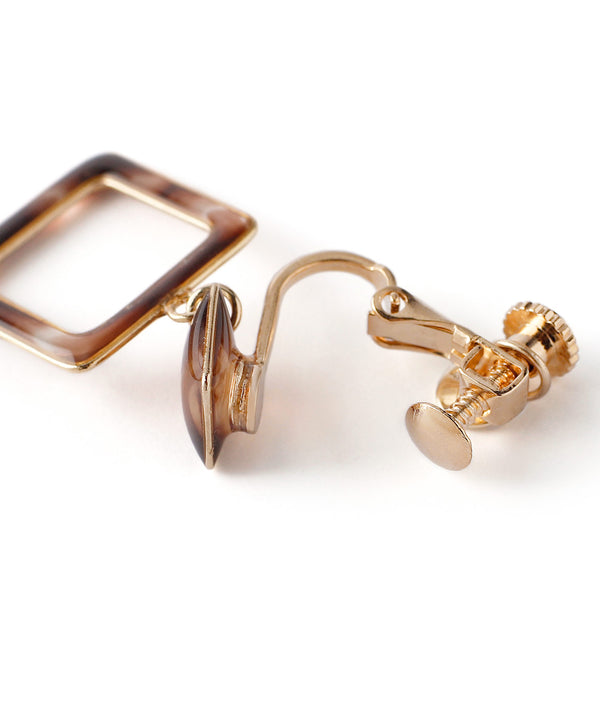 つやつやプレートのシックカラーイヤリング[スクエア]