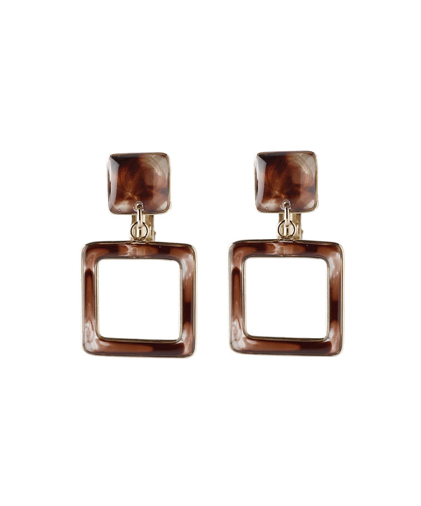 つやつやプレートのシックカラーイヤリング[スクエア]