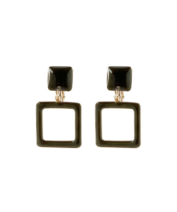 つやつやプレートのシックカラーイヤリング[スクエア]