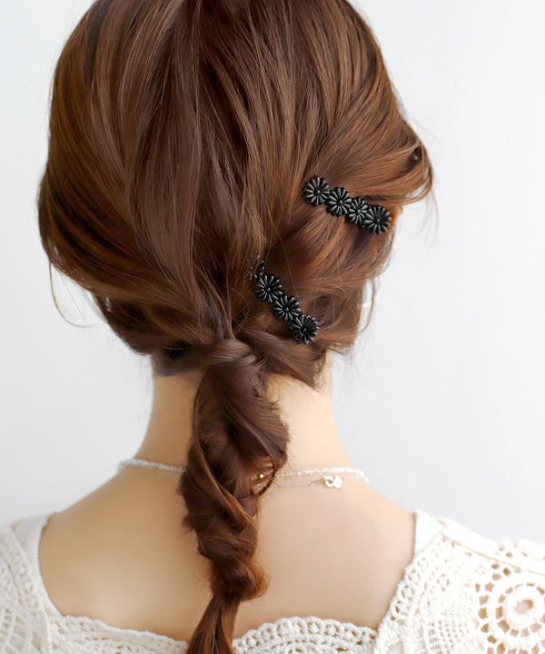 連なりフラワーヘアクリップ[2本セット]