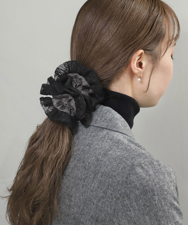 デニム調×レースシュシュ