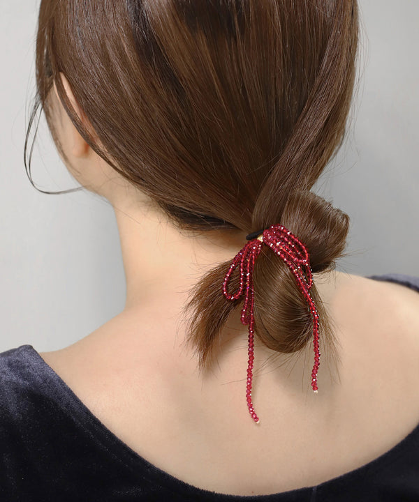 ビーズリボンヘアゴム
