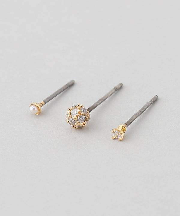 ビジュー×パールセットピアス［3ペアセット］