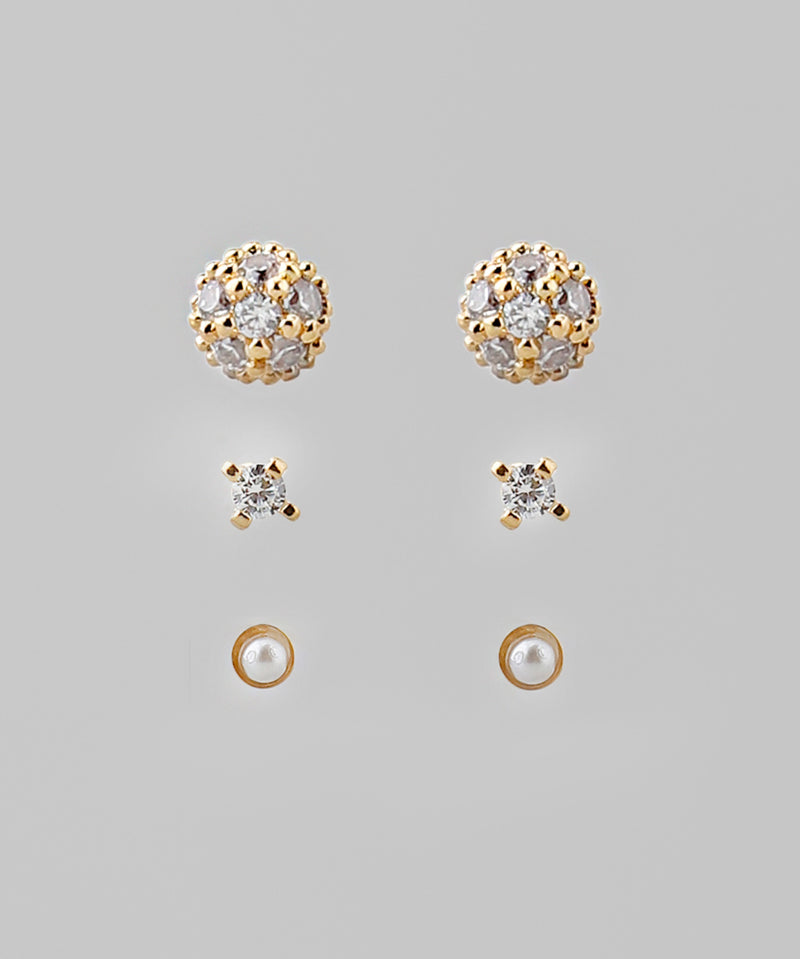 ビジュー×パールセットピアス［3ペアセット］