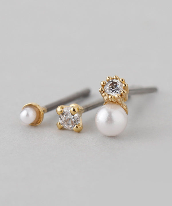 パール×ビジューピアス[3ペアセット]