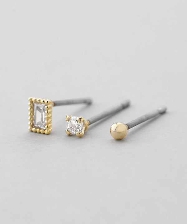 ビジュー×メタルピアス[3ペアセット]