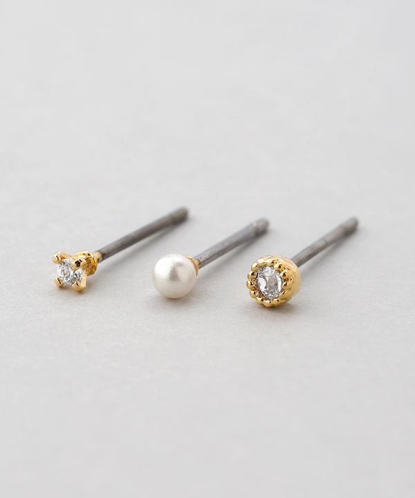 ビジュー×パールピアス[3ペアセット]