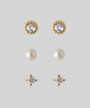 ビジュー×パールピアス[3ペアセット]