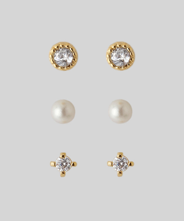 ビジュー×パールピアス[3ペアセット]