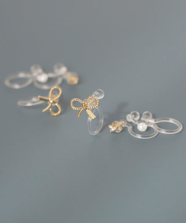 Metal ribbon earrings [set of 3 pairs]