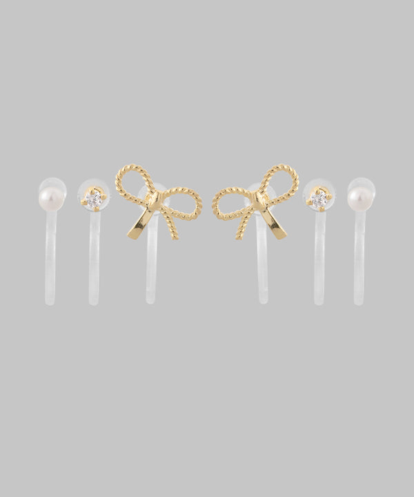 Metal ribbon earrings [set of 3 pairs]