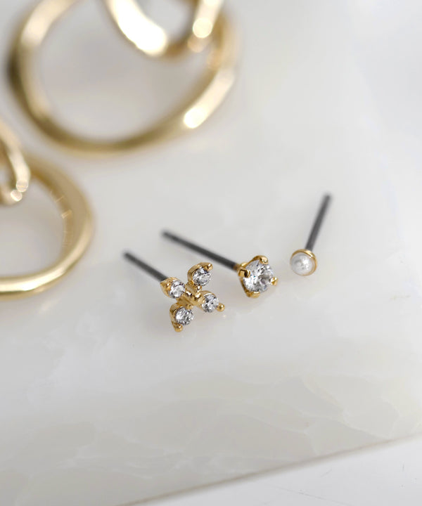 ビジュー×パールフラワーセットピアス[3ペアセット]