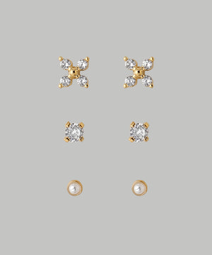 ビジュー×パールフラワーセットピアス[3ペアセット]