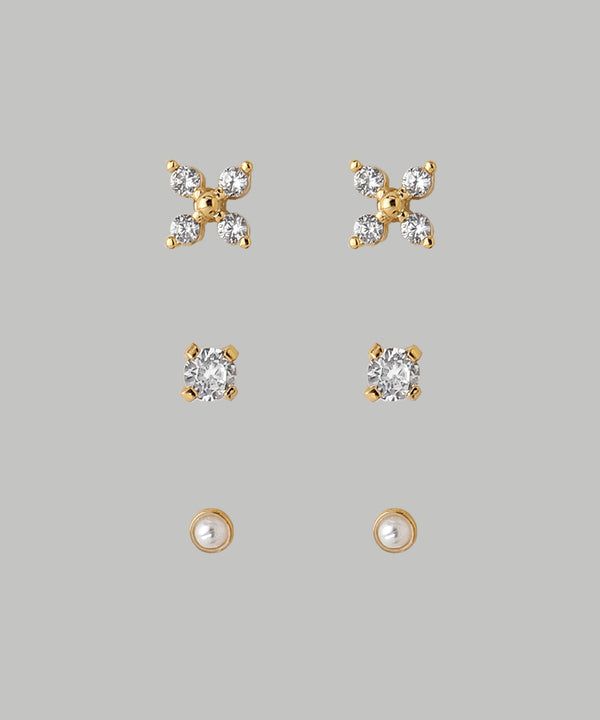 ビジュー×パールフラワーセットピアス[3ペアセット]